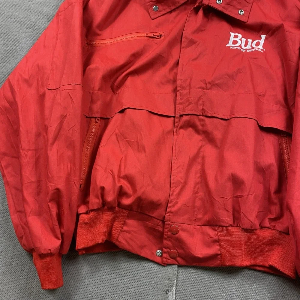 Vintage Budweiser Jacket XL Red King of Beers Windbreaker Full Zip USA Made